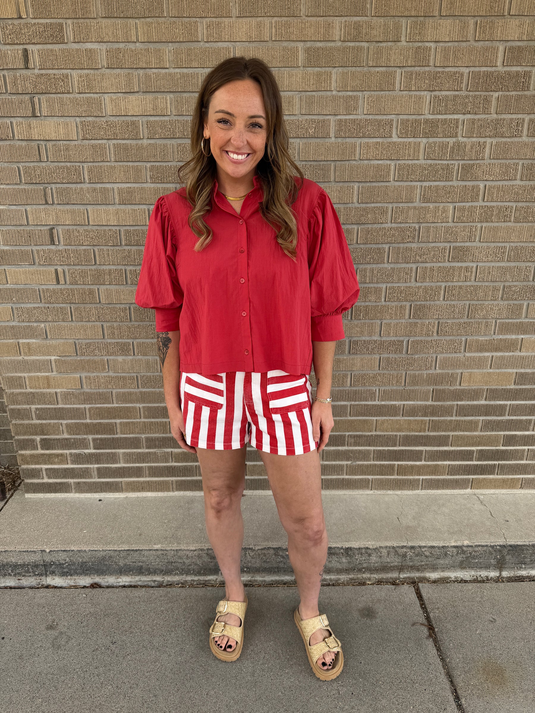 Red and White Stripe Shorts
