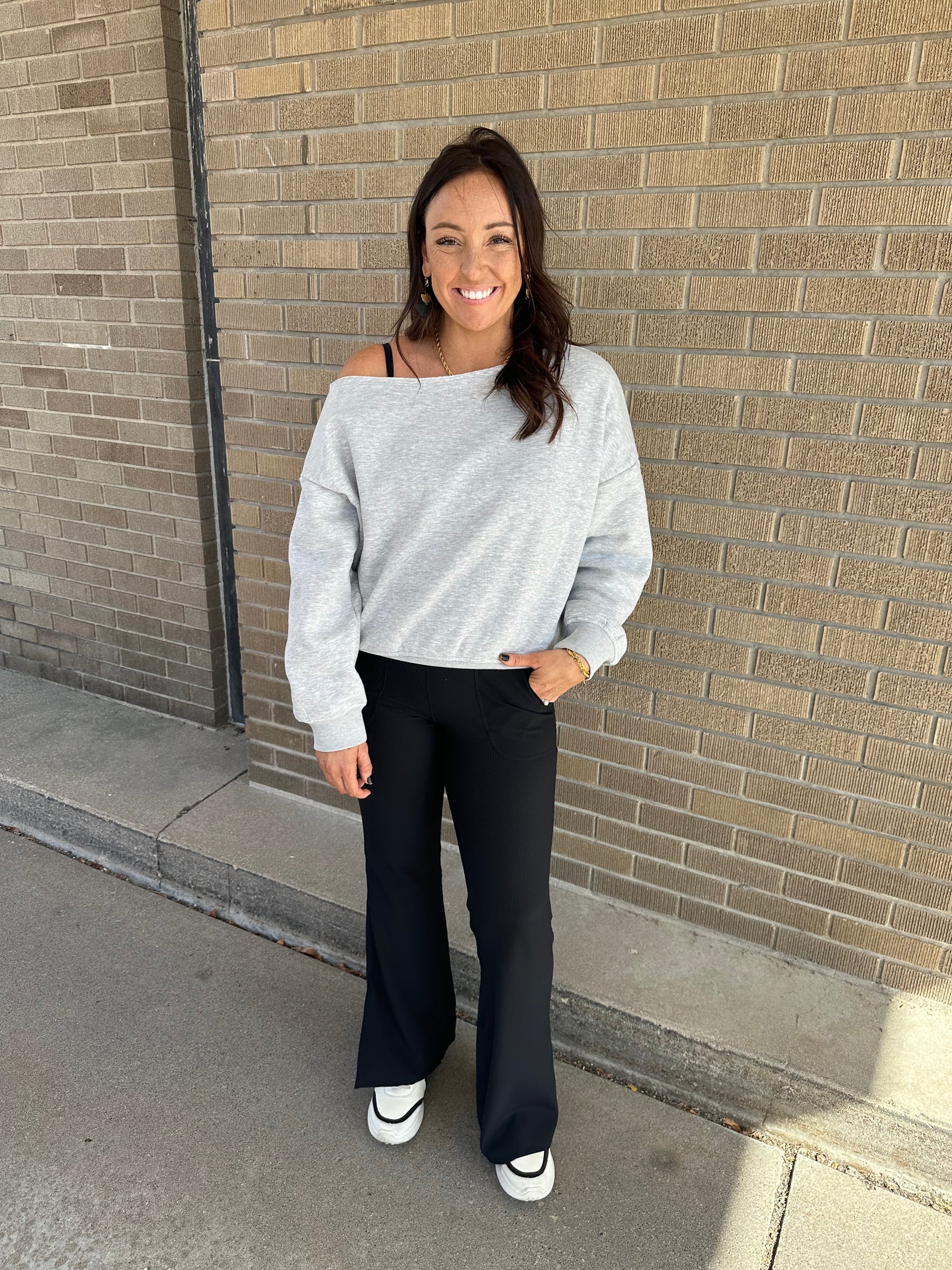 Off The Shoulder Grey Top