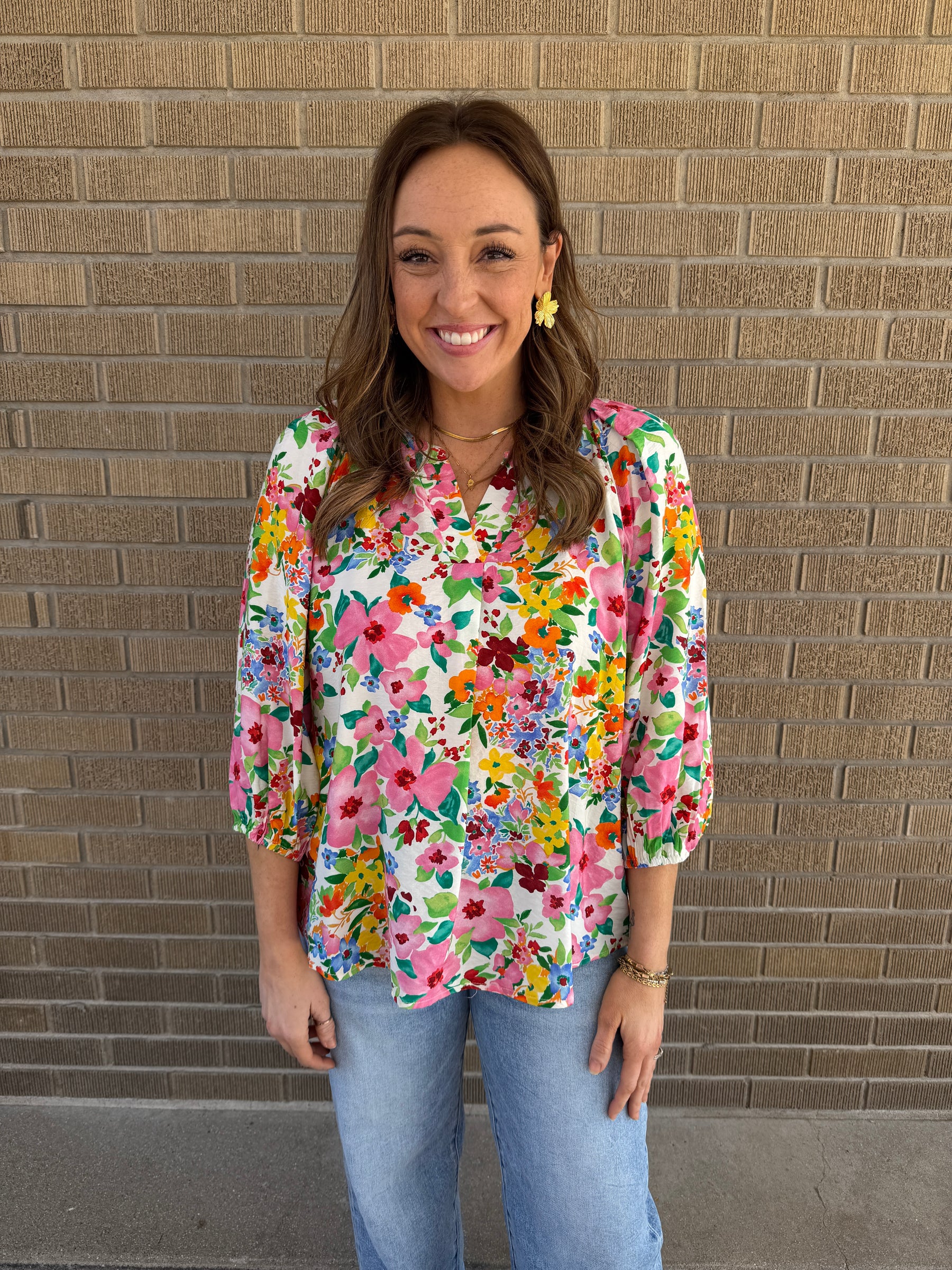 Split Neck Floral Top