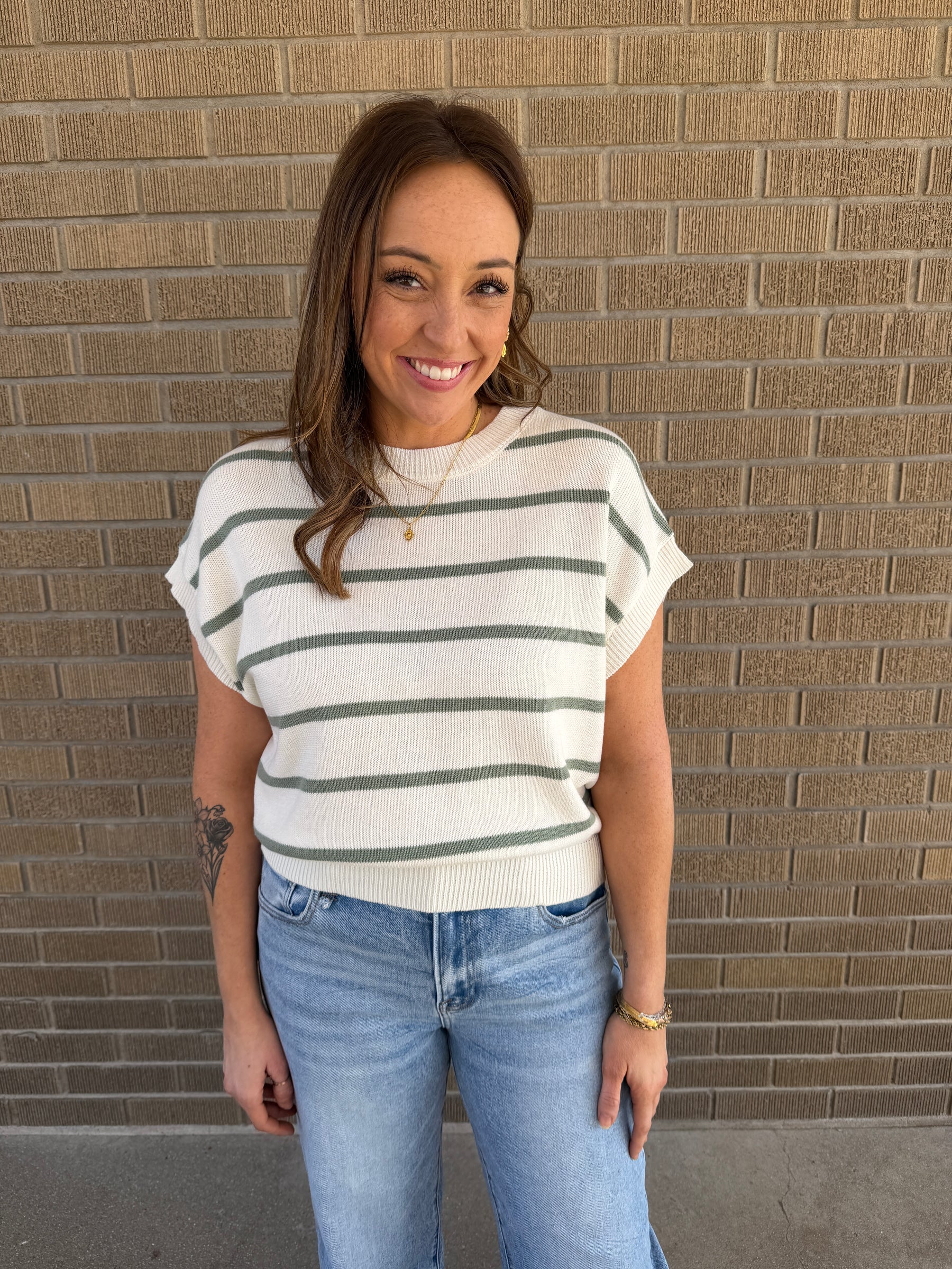 Sage Green Stripe Sweater Top