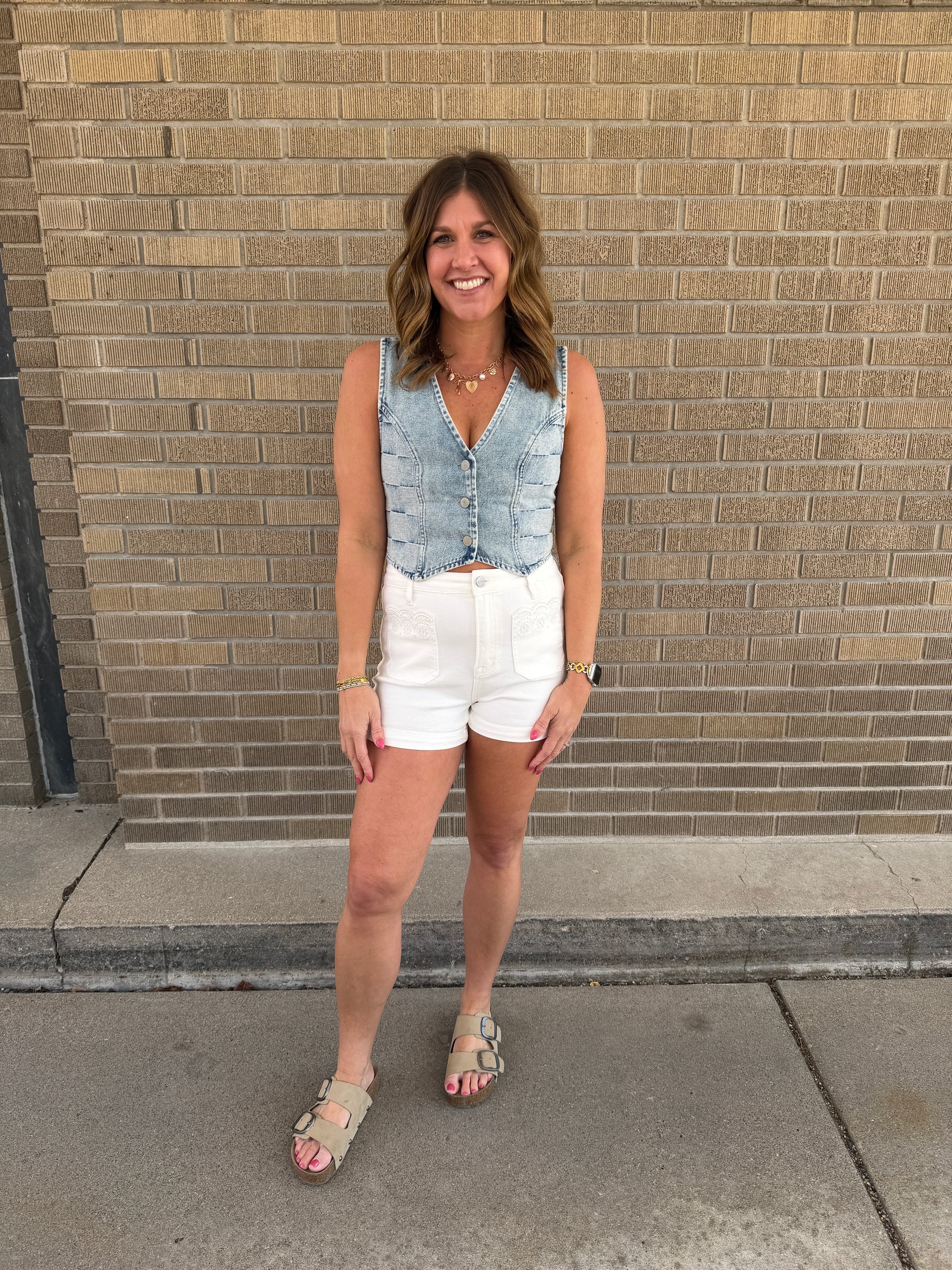 Checkered Denim Vest