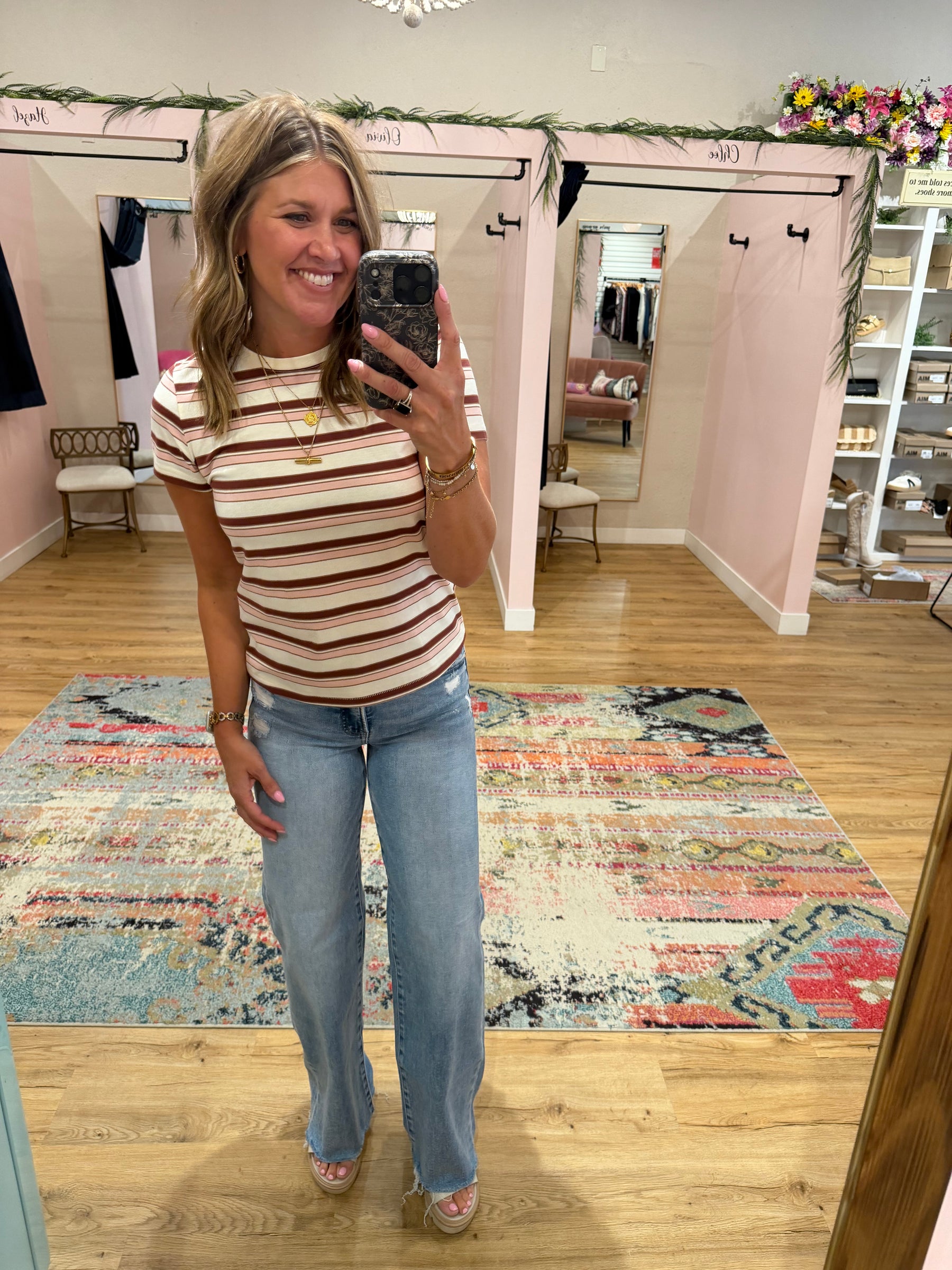 Asher Tee - Pink Burgundy Stripe