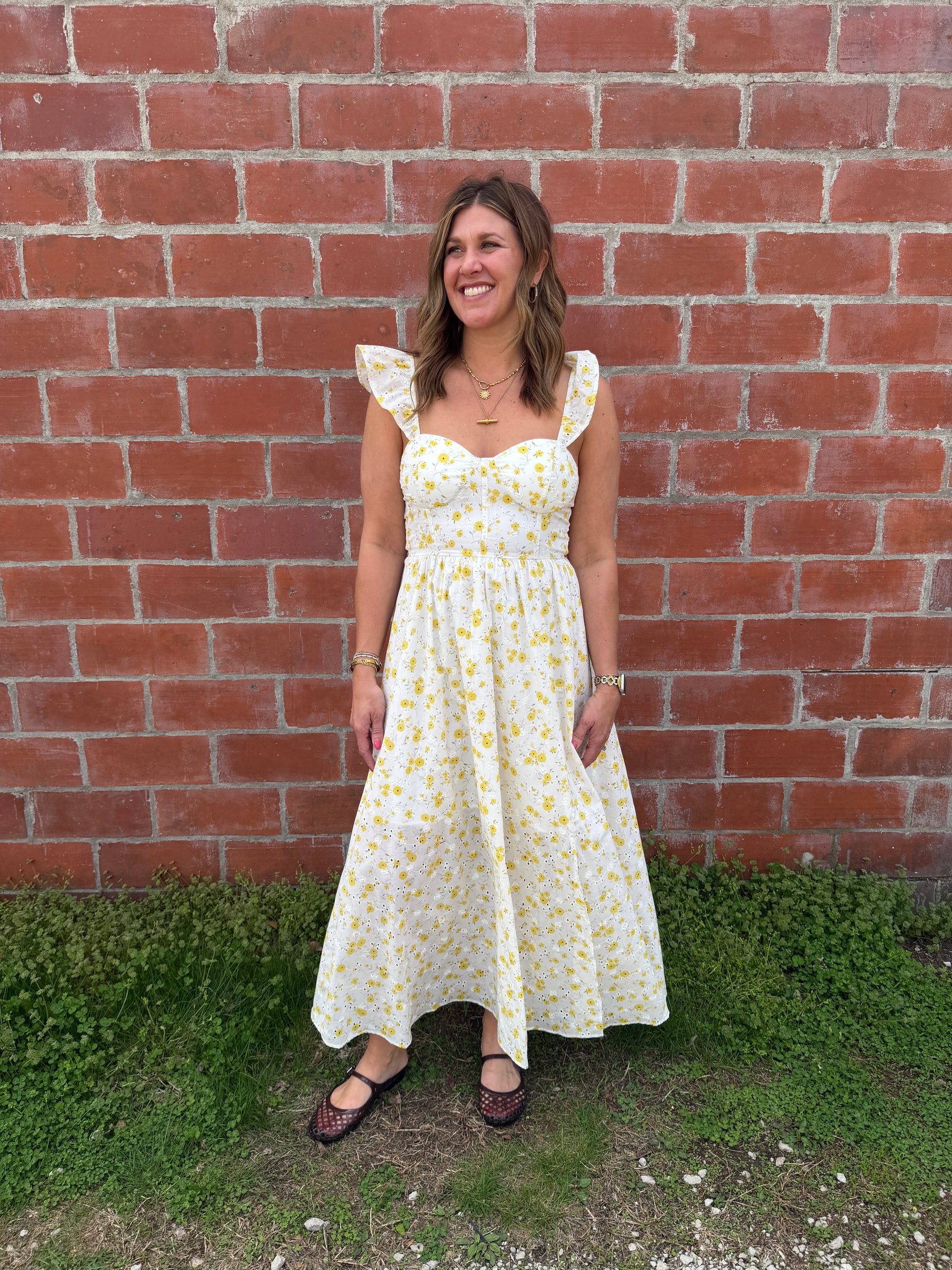 Yellow Floral Midi Dress