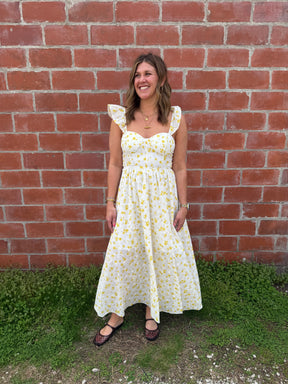 Yellow Floral Midi Dress