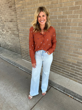 Embroidered Floral Button Down