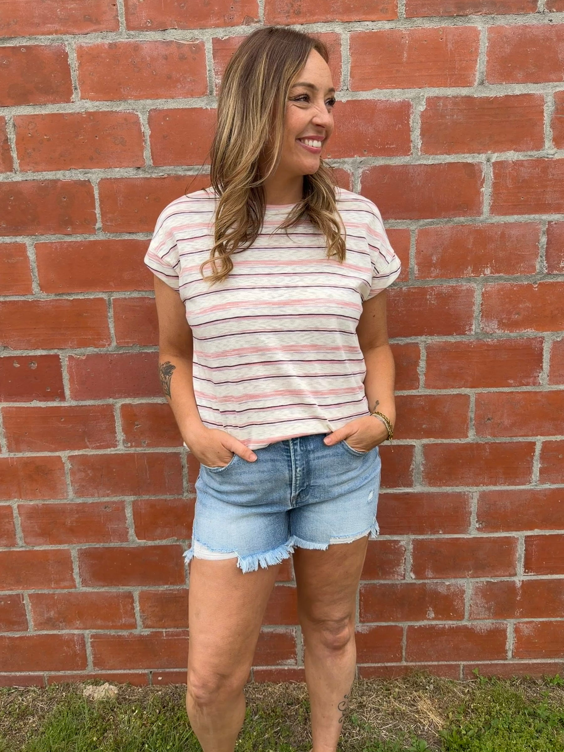 Pink Stripe Oversized Crew Top