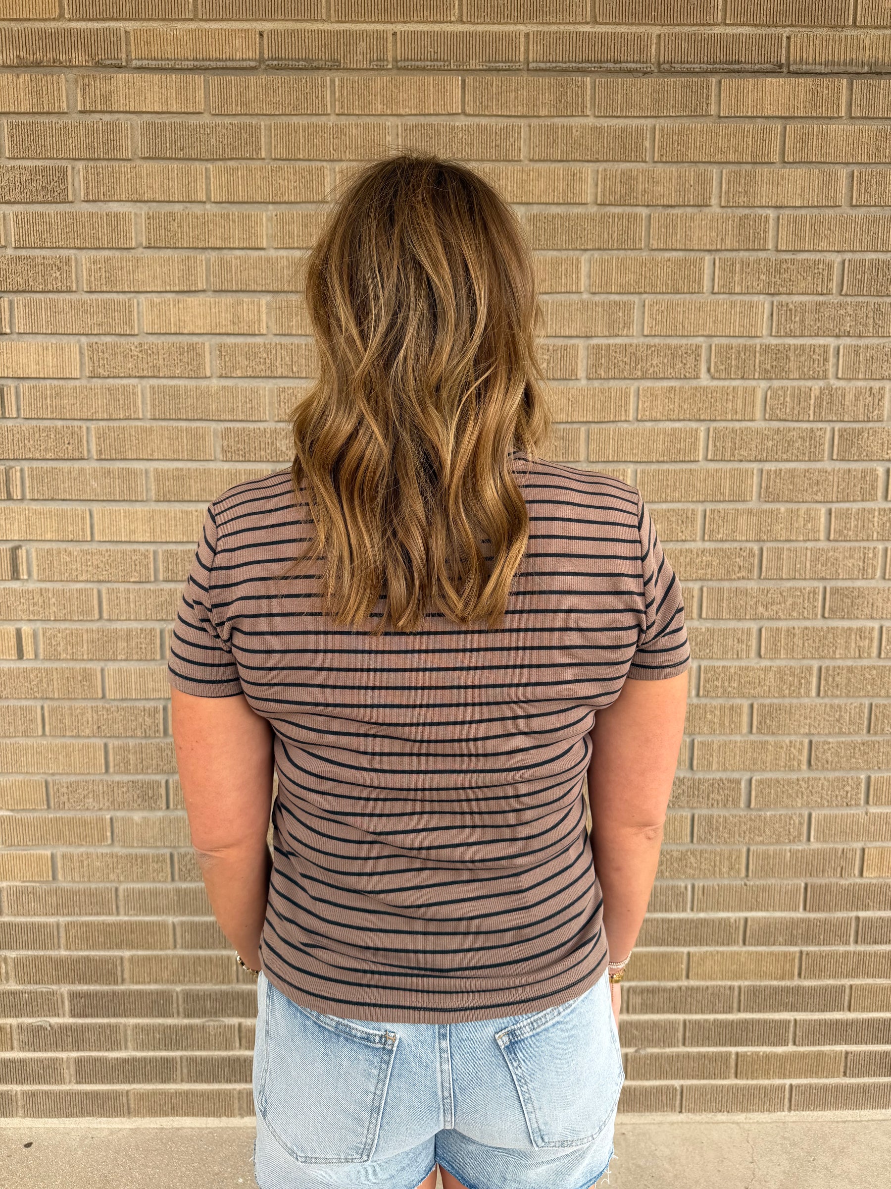 Annie Tee - Latte Black Stripe