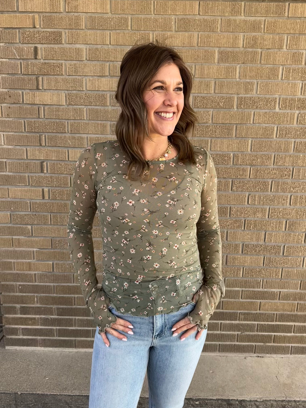 Floral Mesh Long Sleeve - Olive