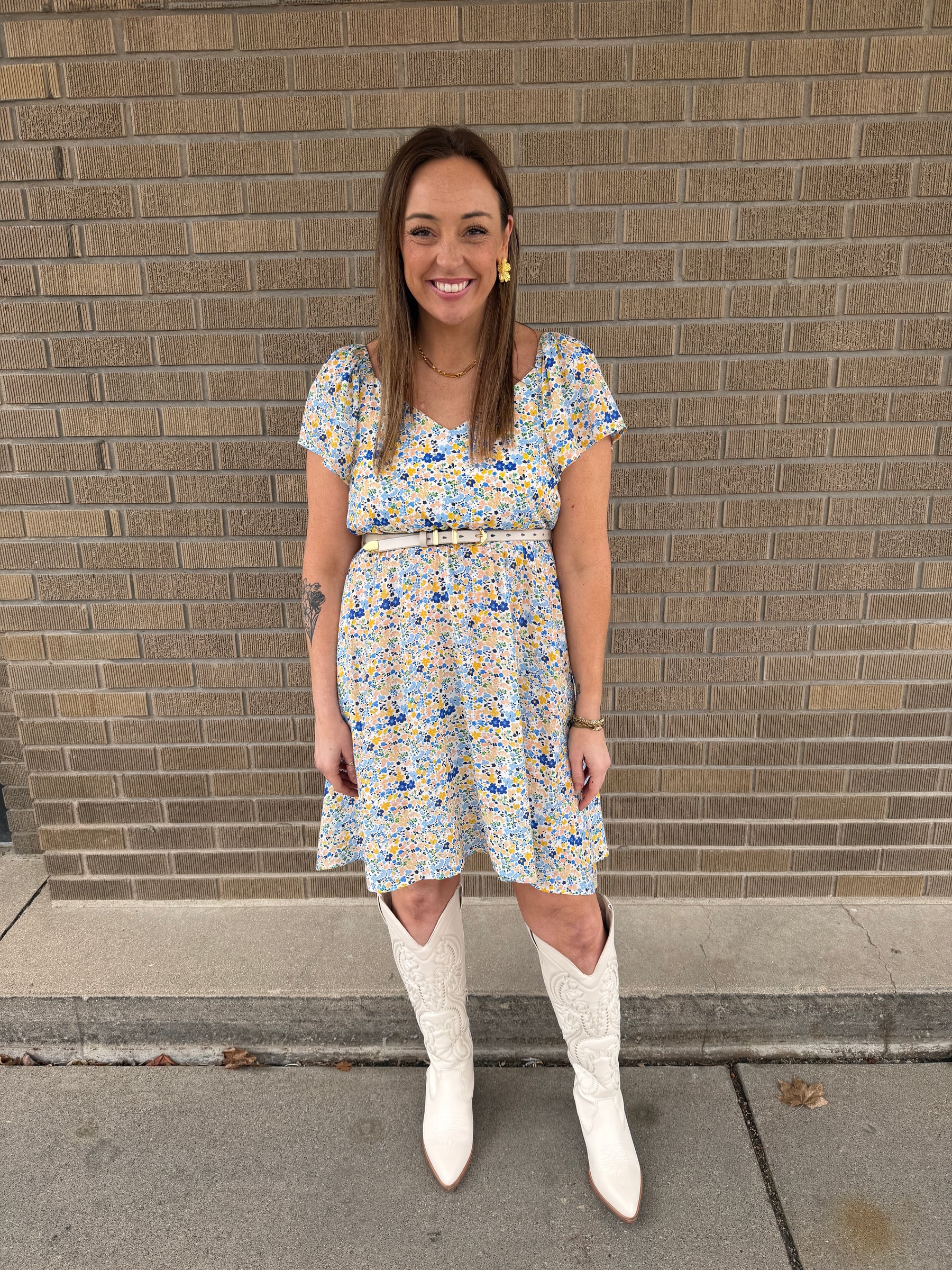 Blue and Yellow Floral Dress