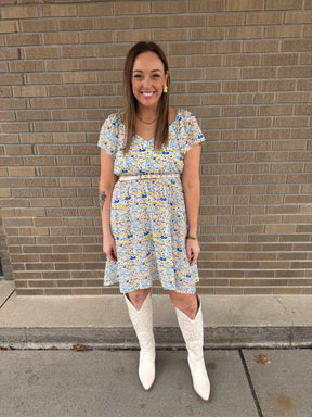 Blue and Yellow Floral Dress