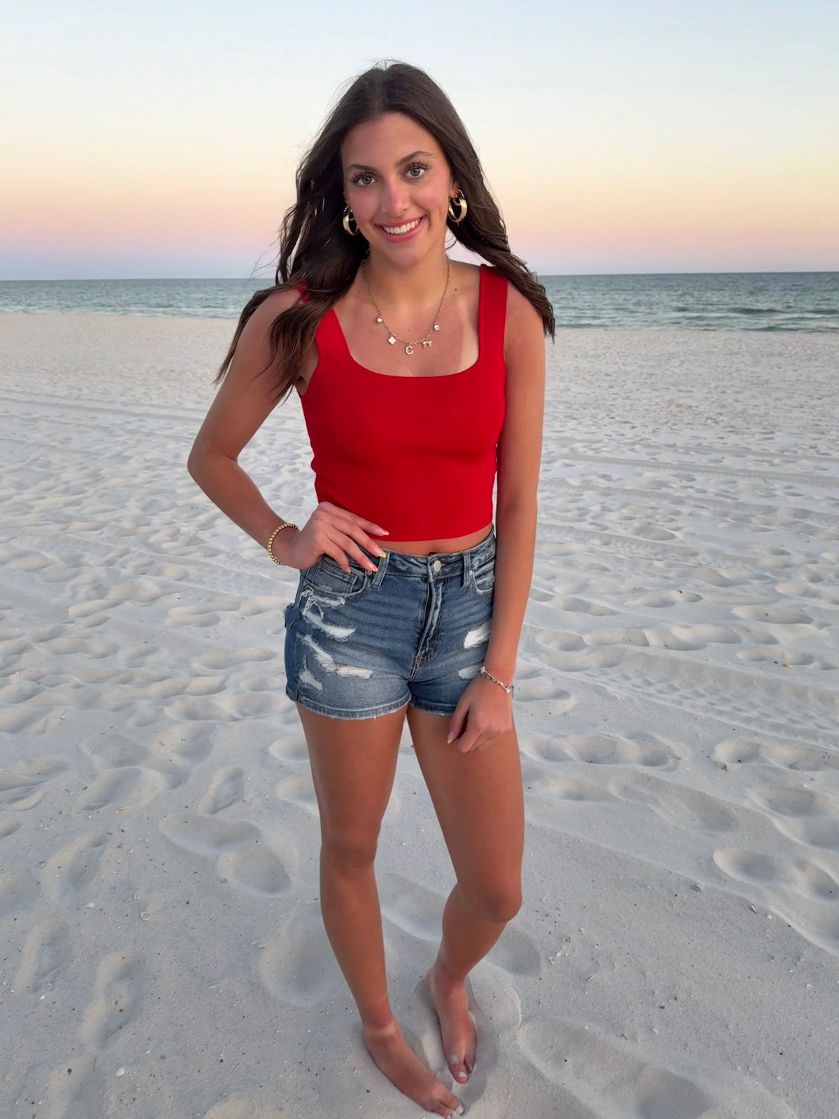 Red Knit Crop Tank