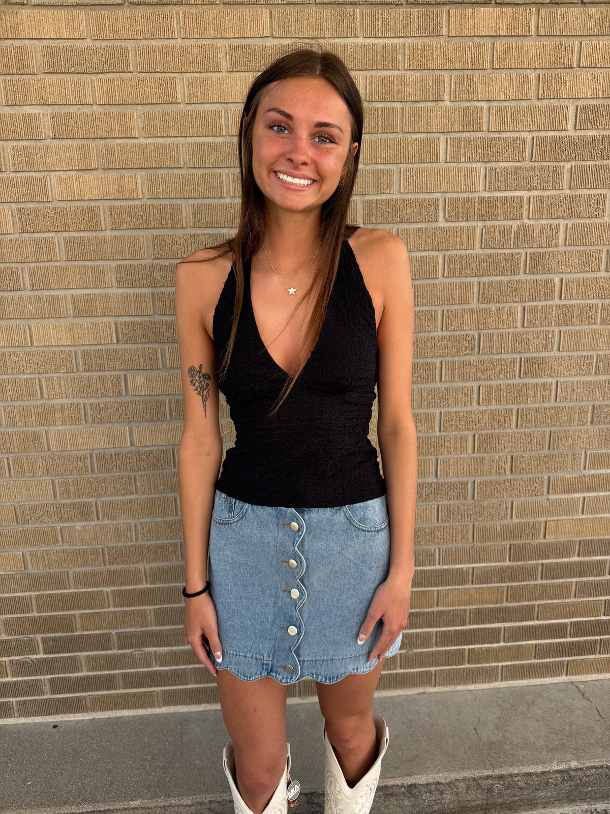 Scalloped Edge Denim Skirt