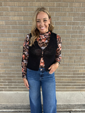 Floral Mesh Top - Black