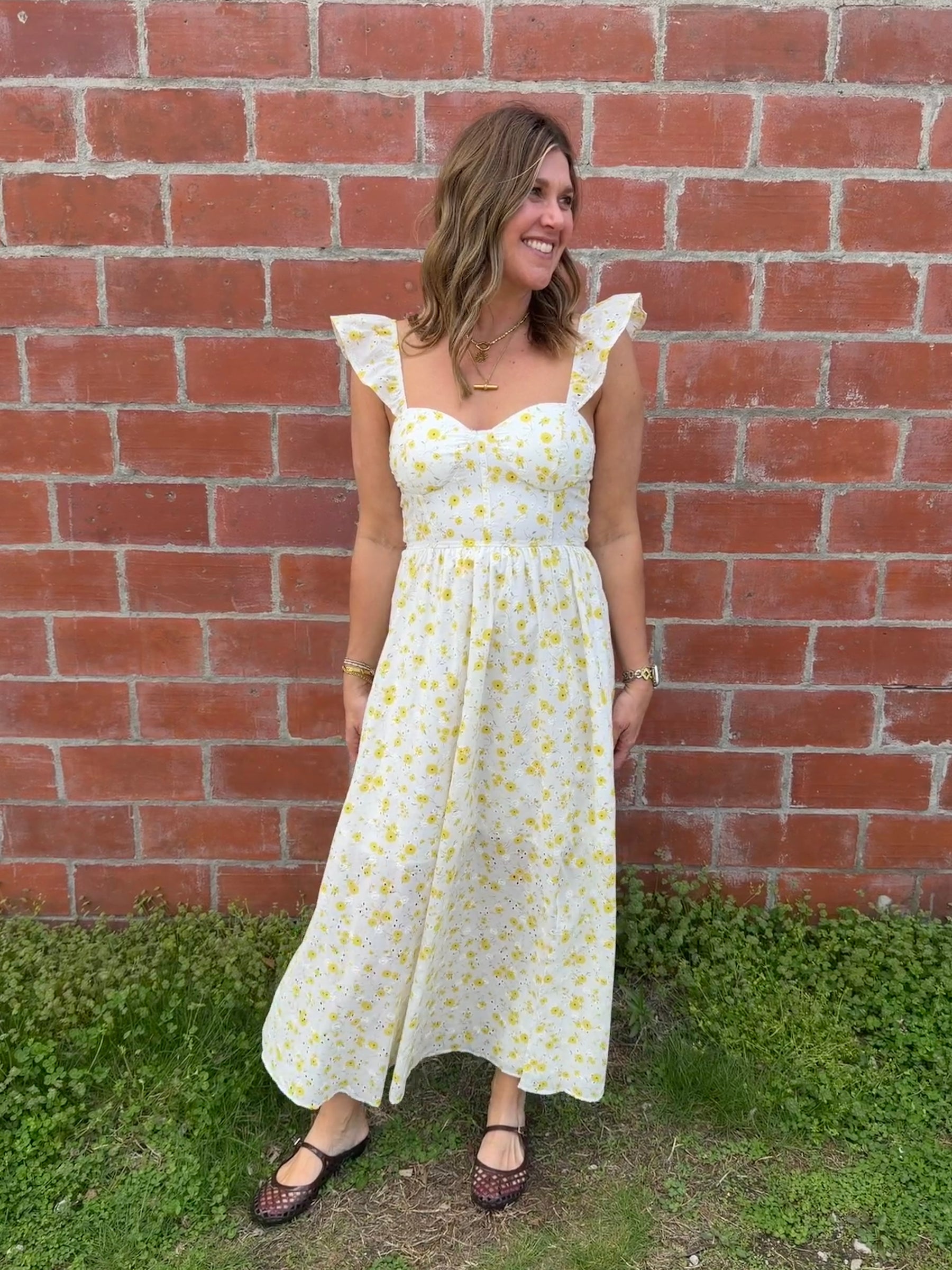 Yellow Floral Midi Dress
