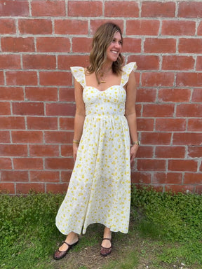 Yellow Floral Midi Dress