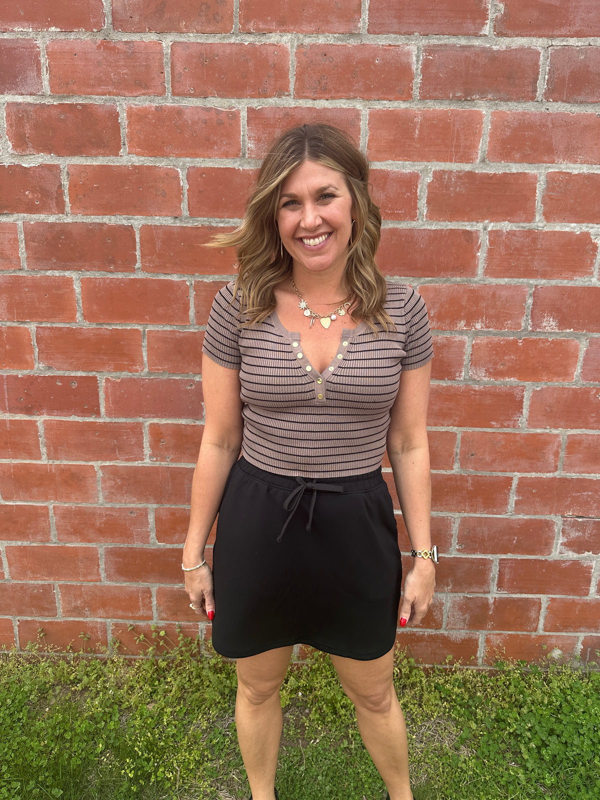 Taupe and Black Stripe Crop Sweater