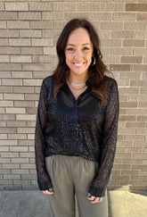 Sequin Button Down Blouse