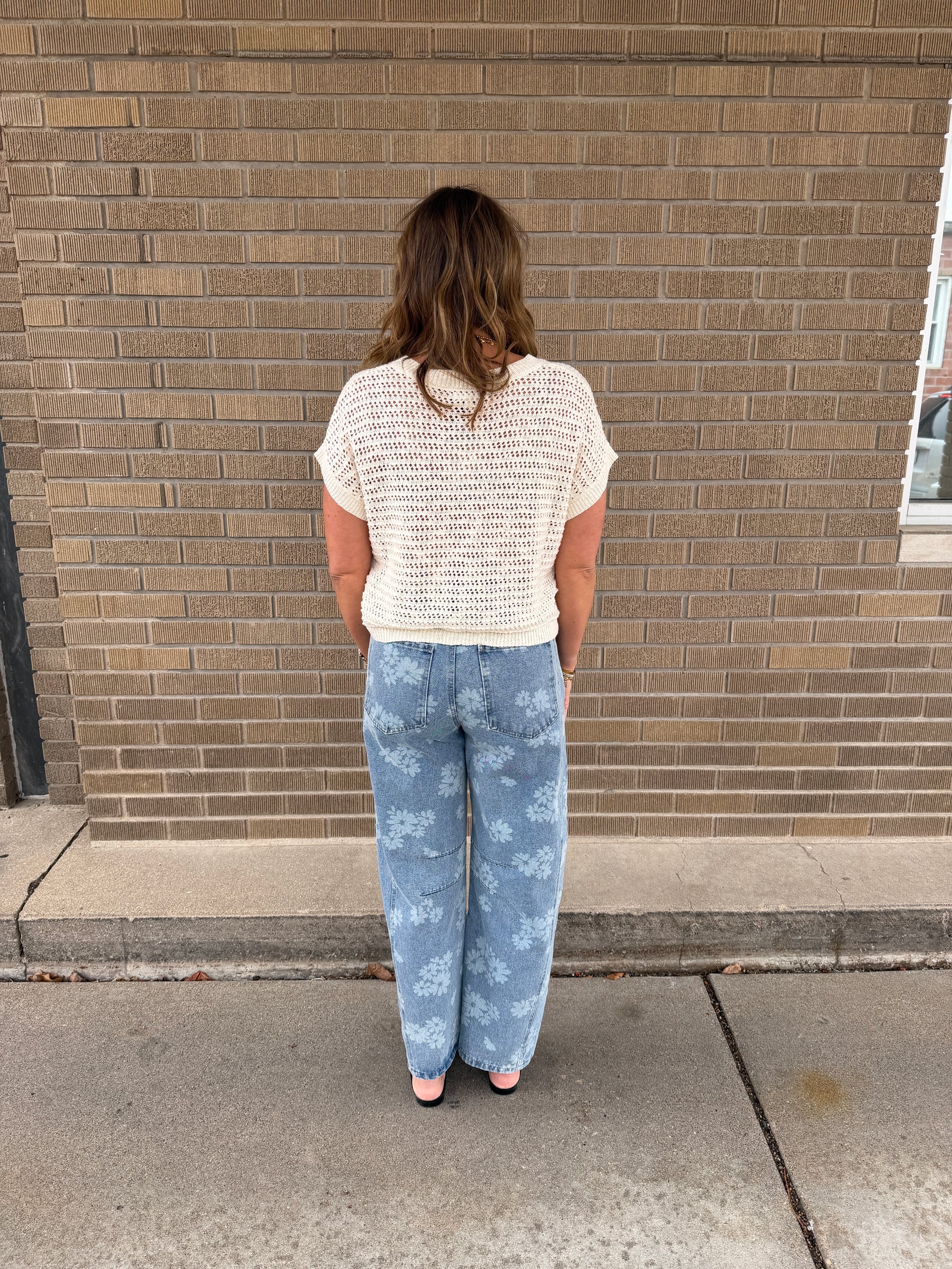 Blue Floral Barrel Jeans