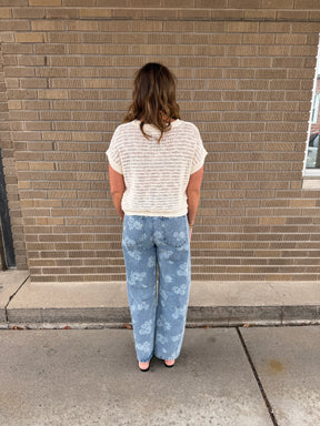 Blue Floral Barrel Jeans