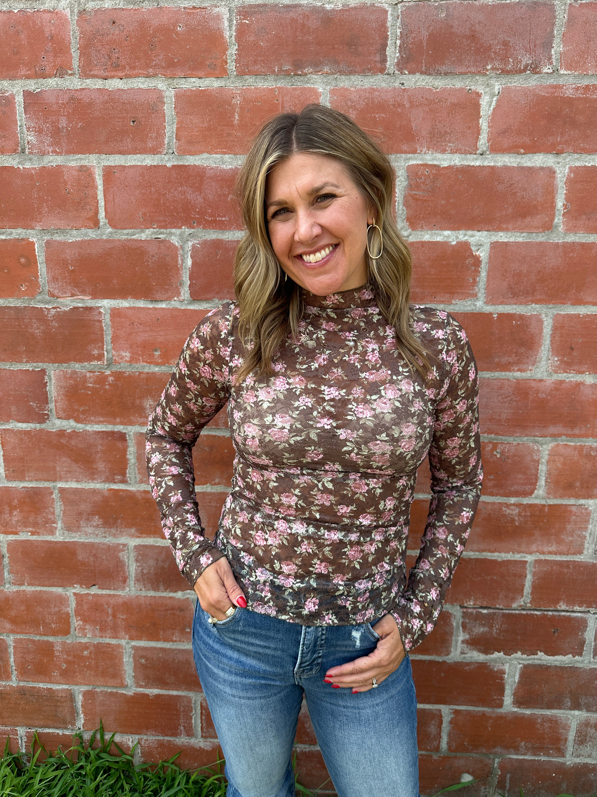 Chocolate Floral Lace Layering Top