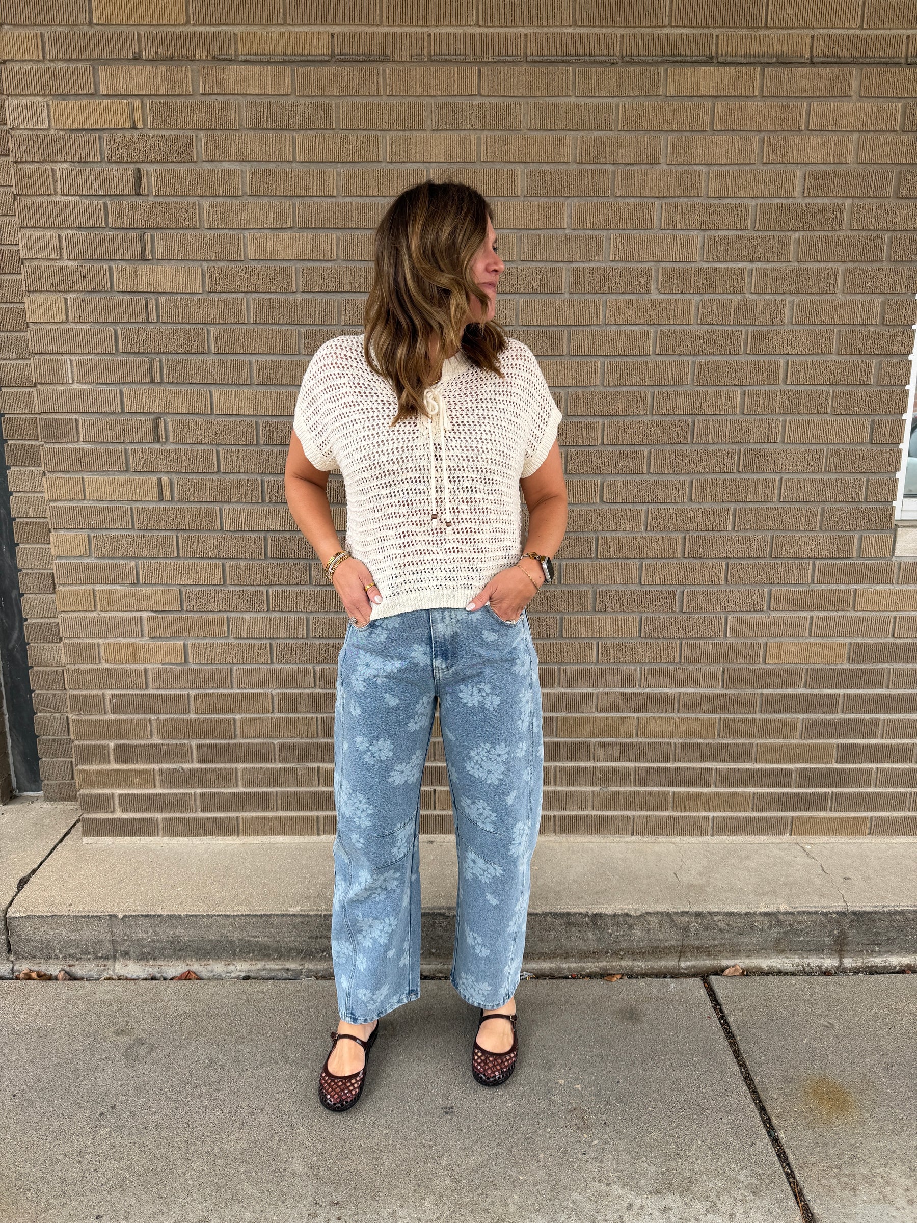 Blue Floral Barrel Jeans