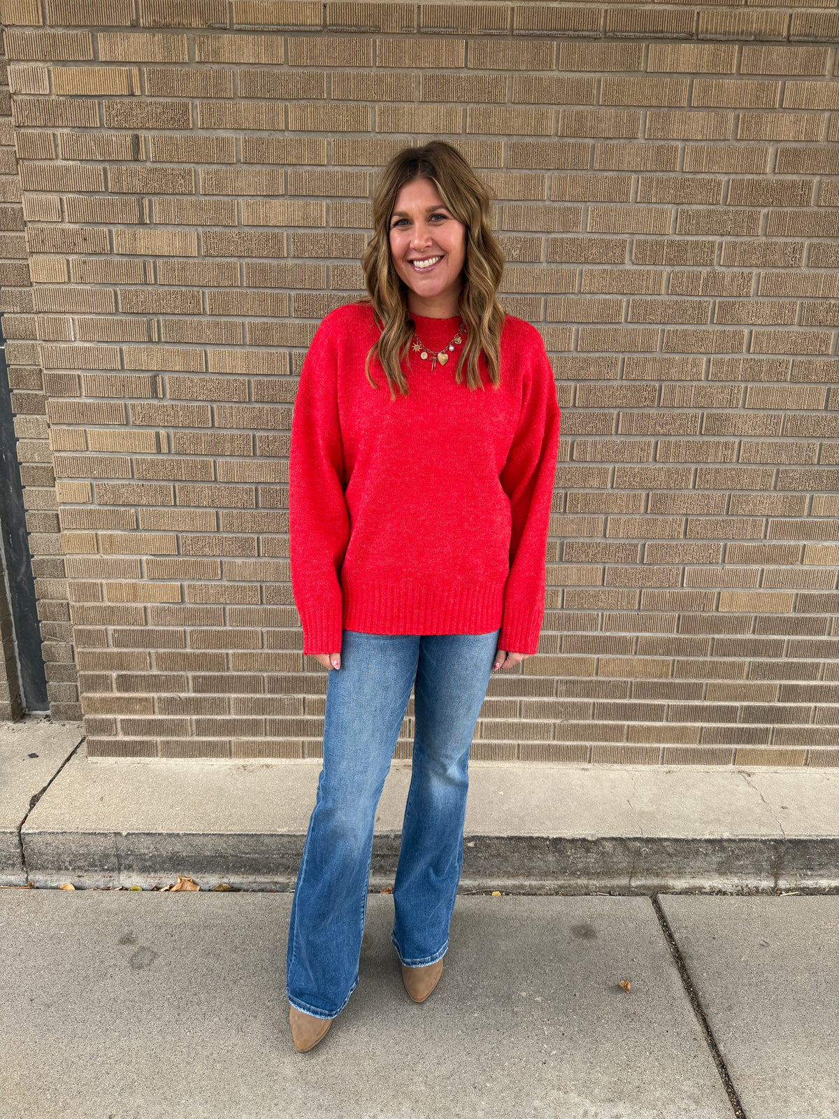 Oversized Crew Sweater - Red