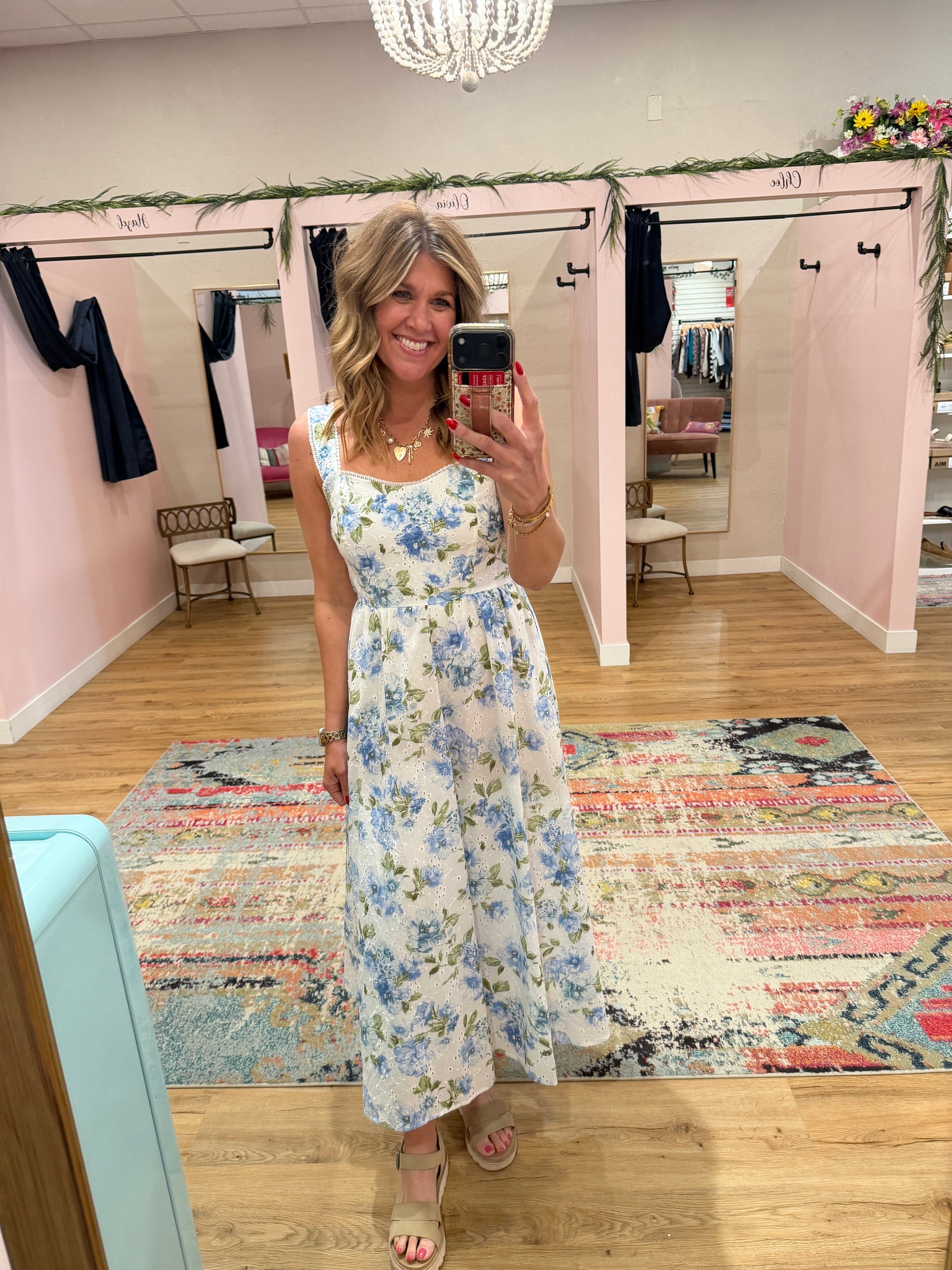 Blue Floral Midi Dress
