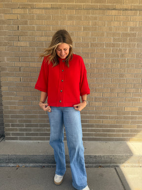 Short Sleeve Cardigan - Red