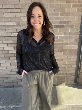 Sequin Button Down Blouse