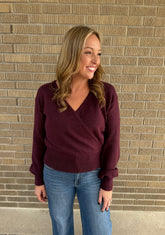 Dark Cherry Split Neck Sweater