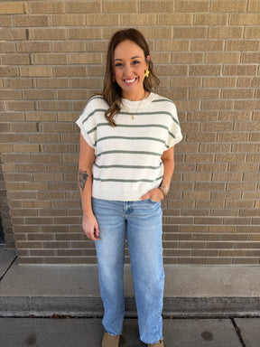 Sage Green Stripe Sweater Top