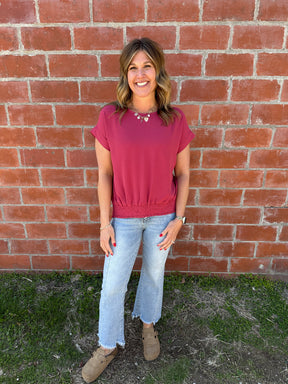 Smocked Hem Crinkle Top - Terracotta