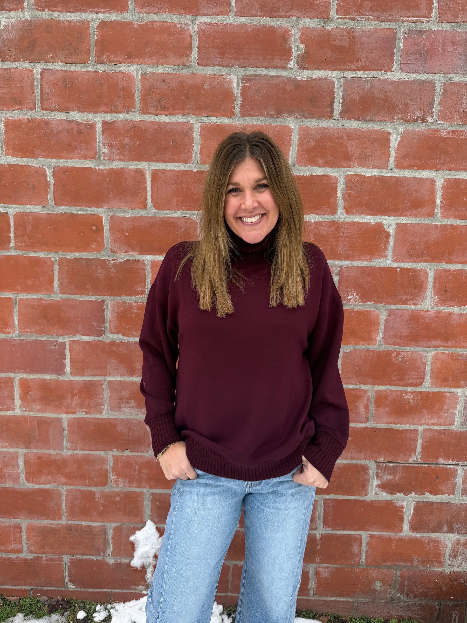 Mock Modal Pullover - Dark Cherry