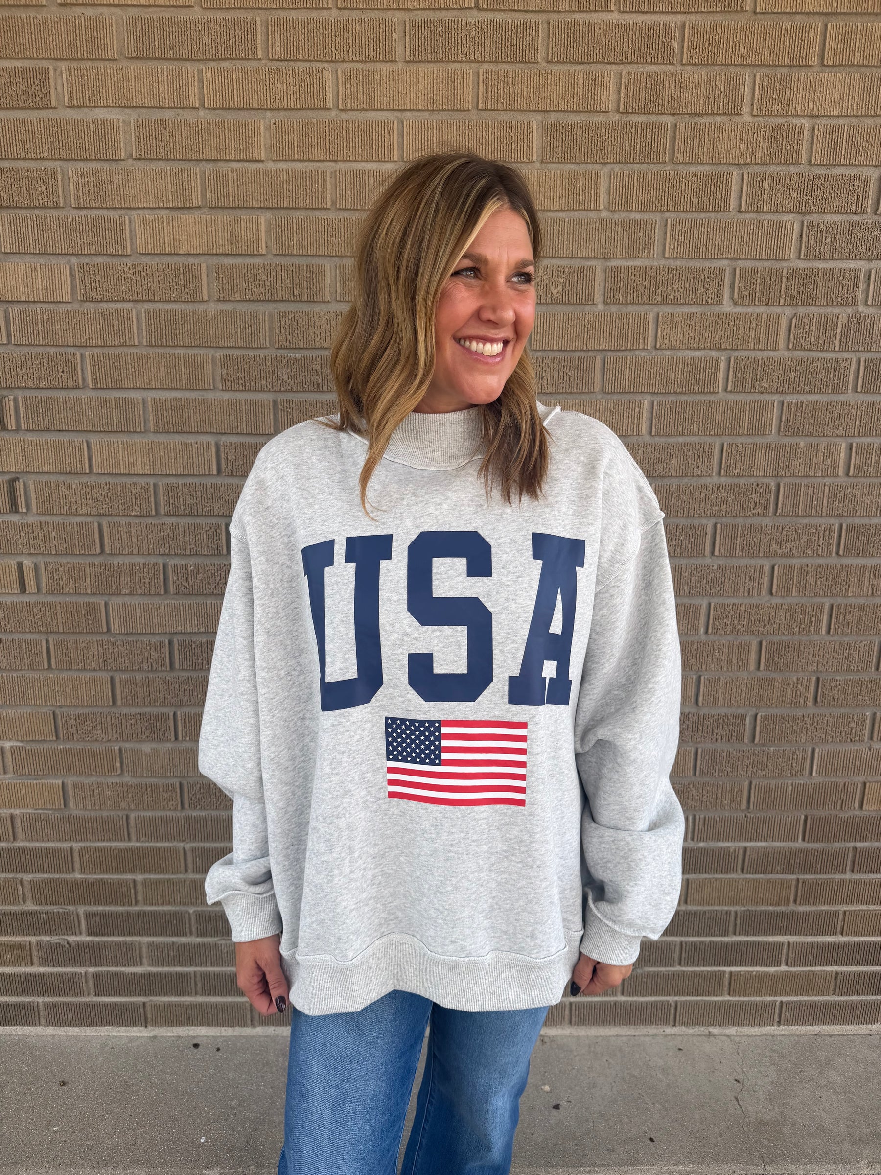Reversible Mock Neck Sweatshirt- USA