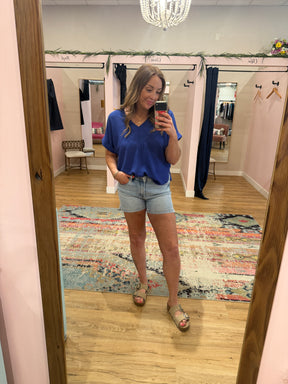 Royal Blue V Neck Top
