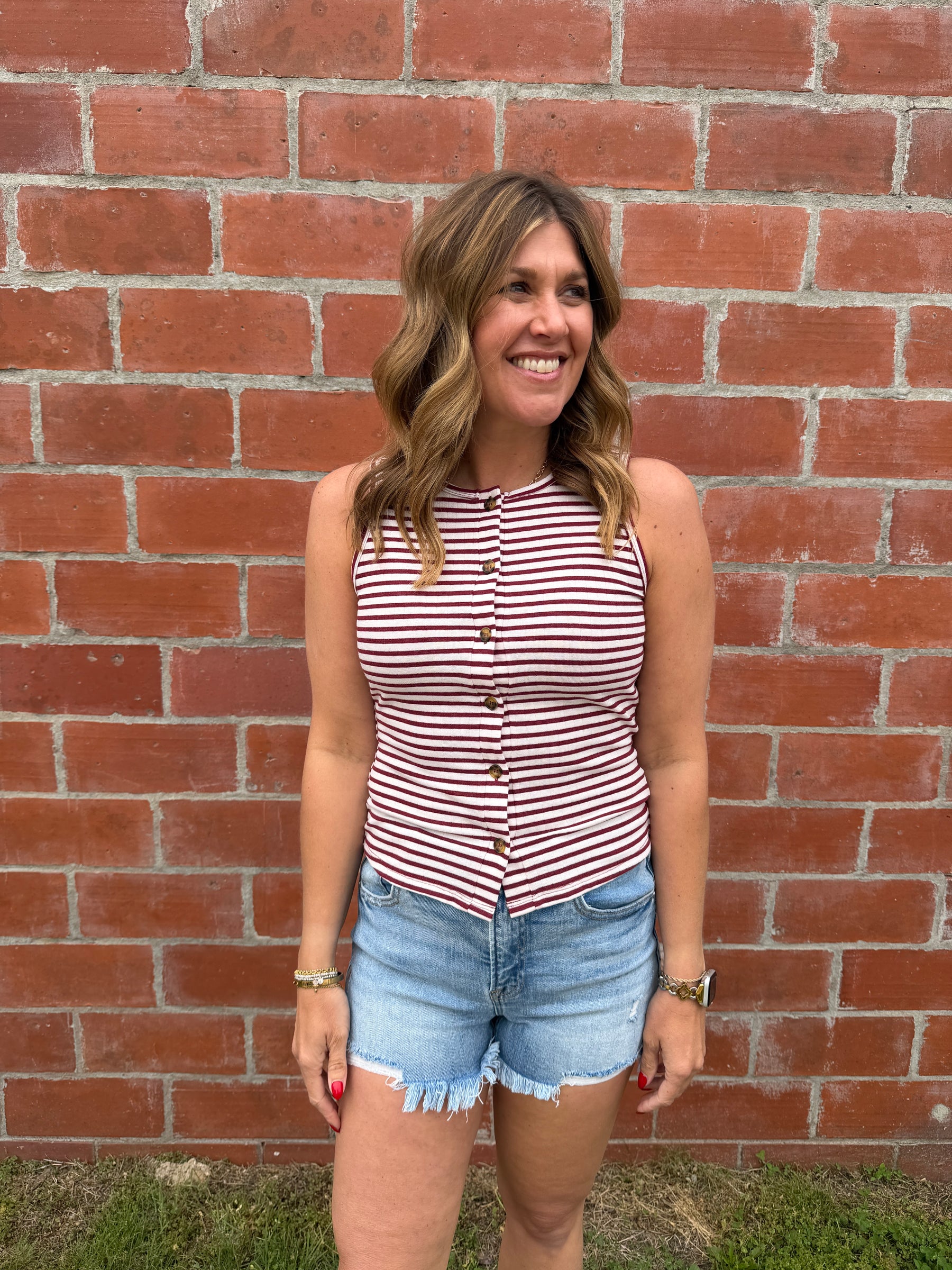 Wine and Cream Stripe Tank