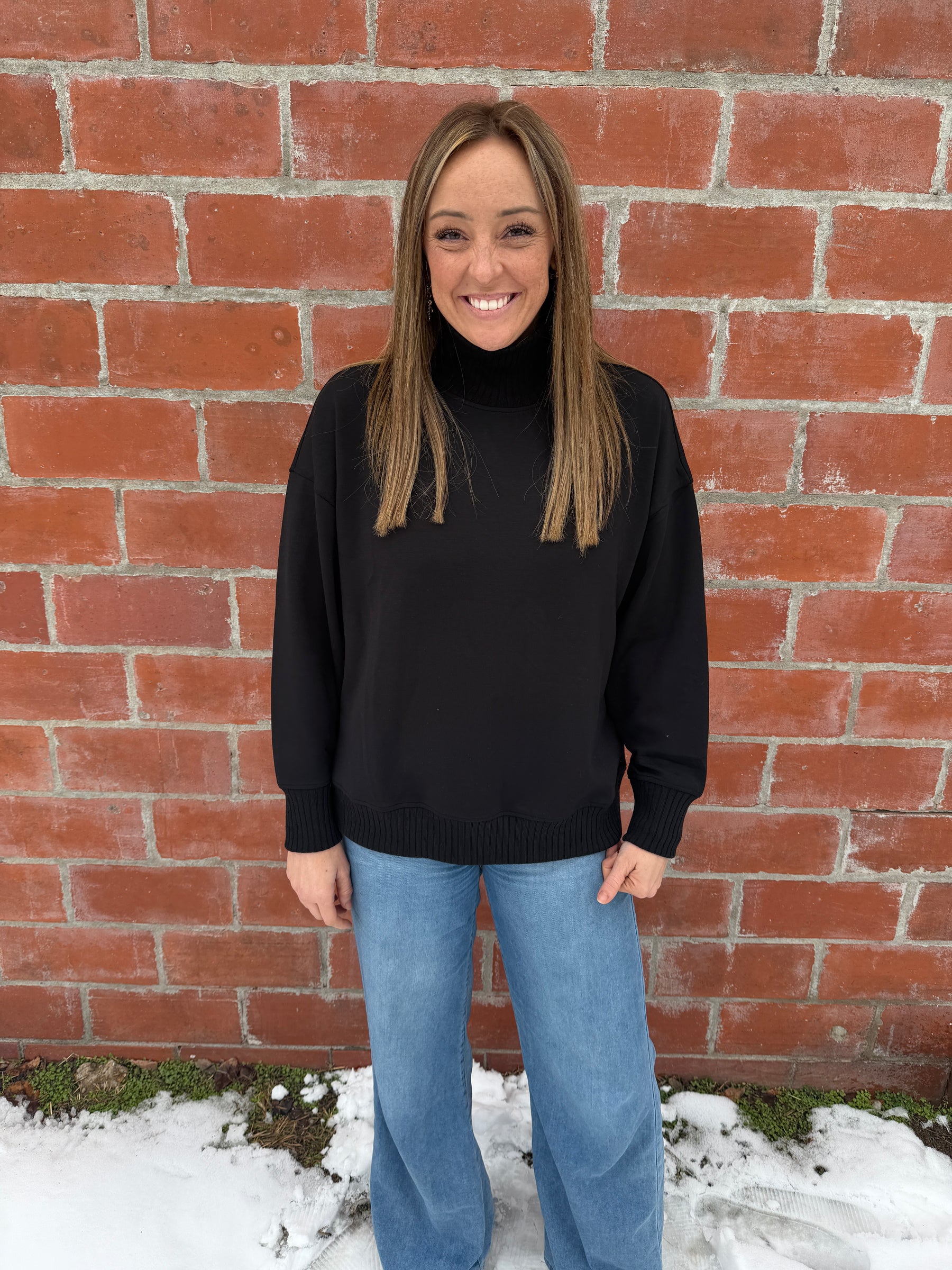 Mock Modal Pullover - Black