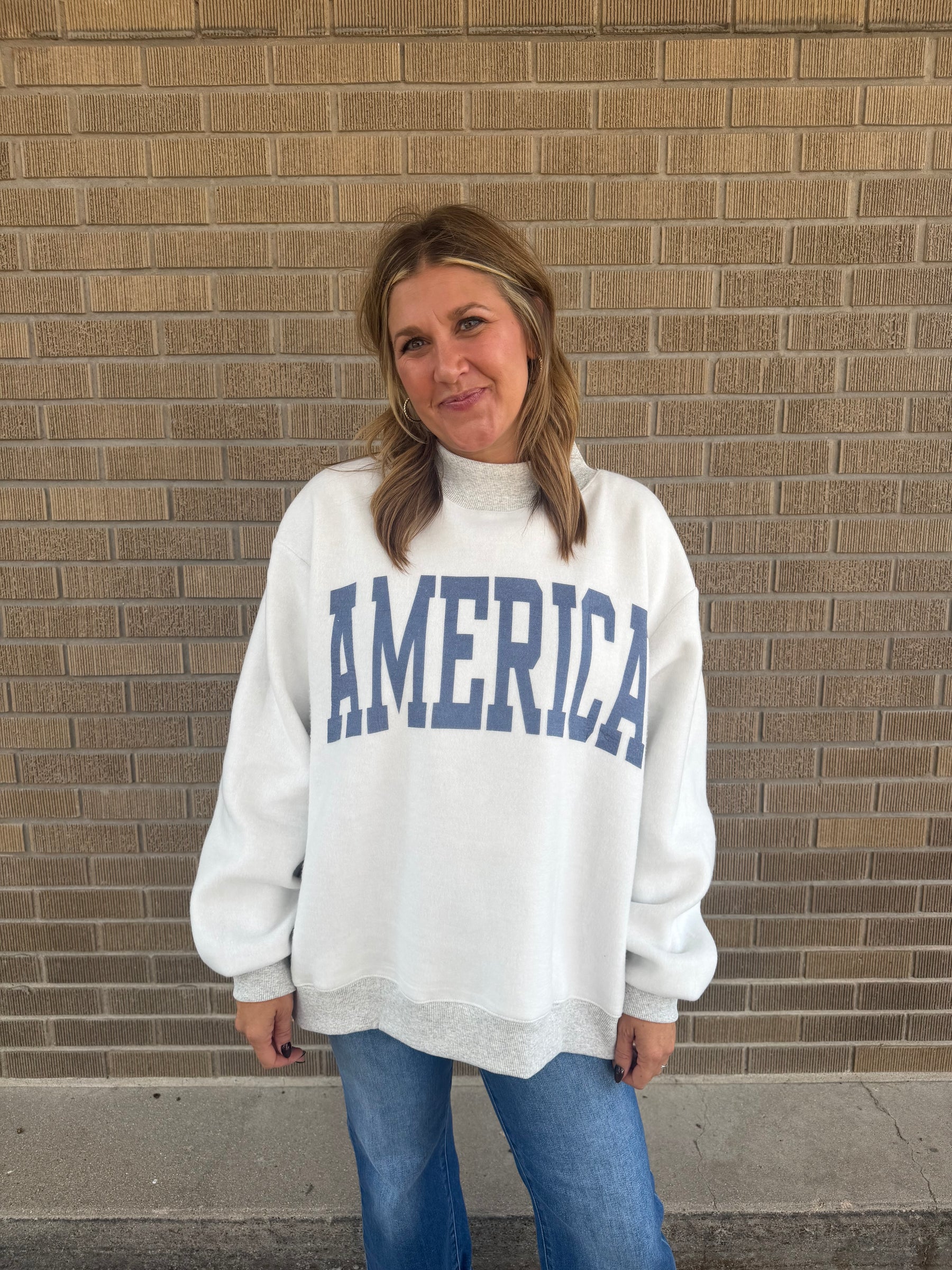 Reversible Mock Neck Sweatshirt- USA