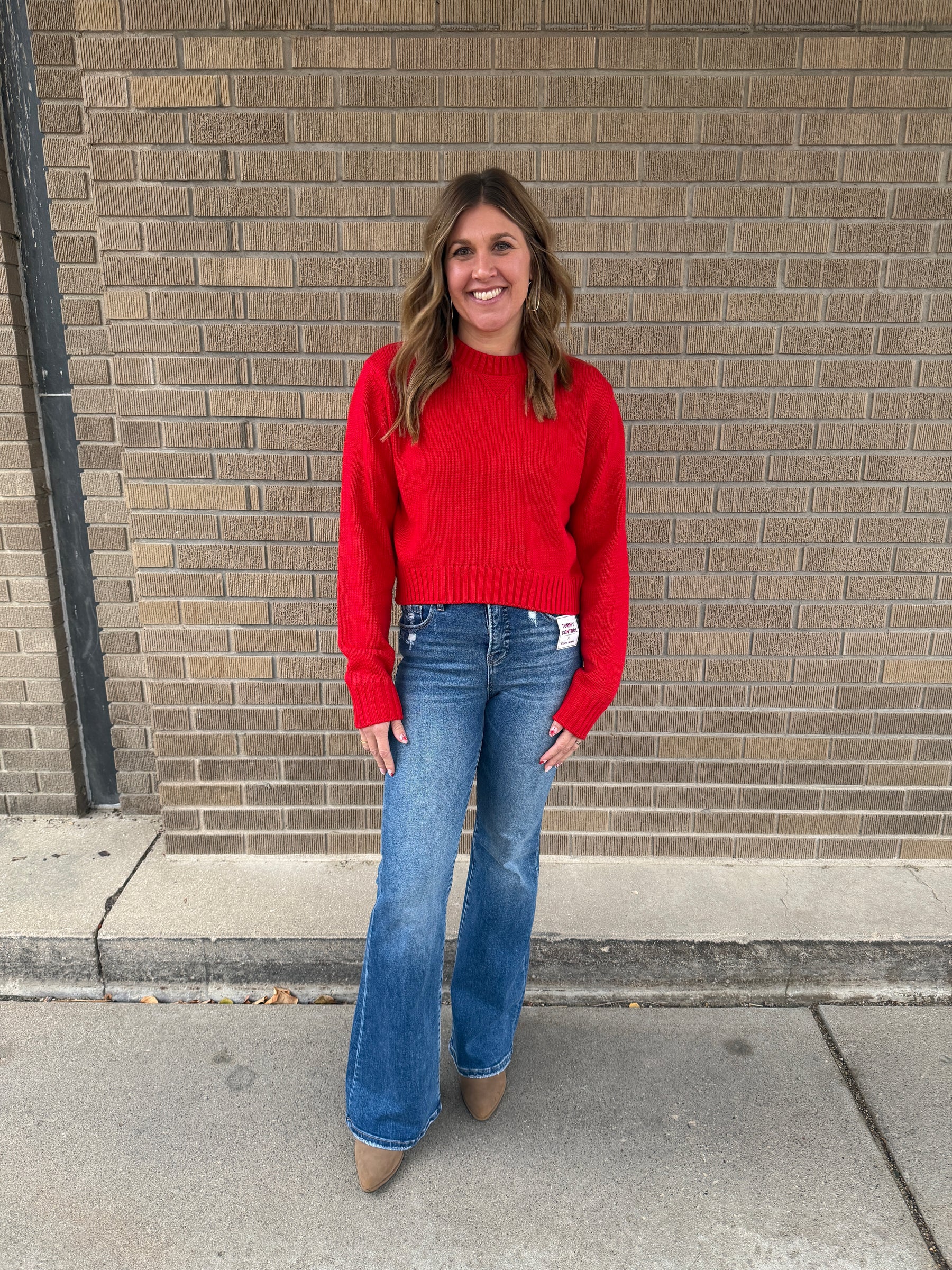 Classic Knit Crop Sweater - Red