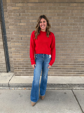 Classic Knit Crop Sweater - Red