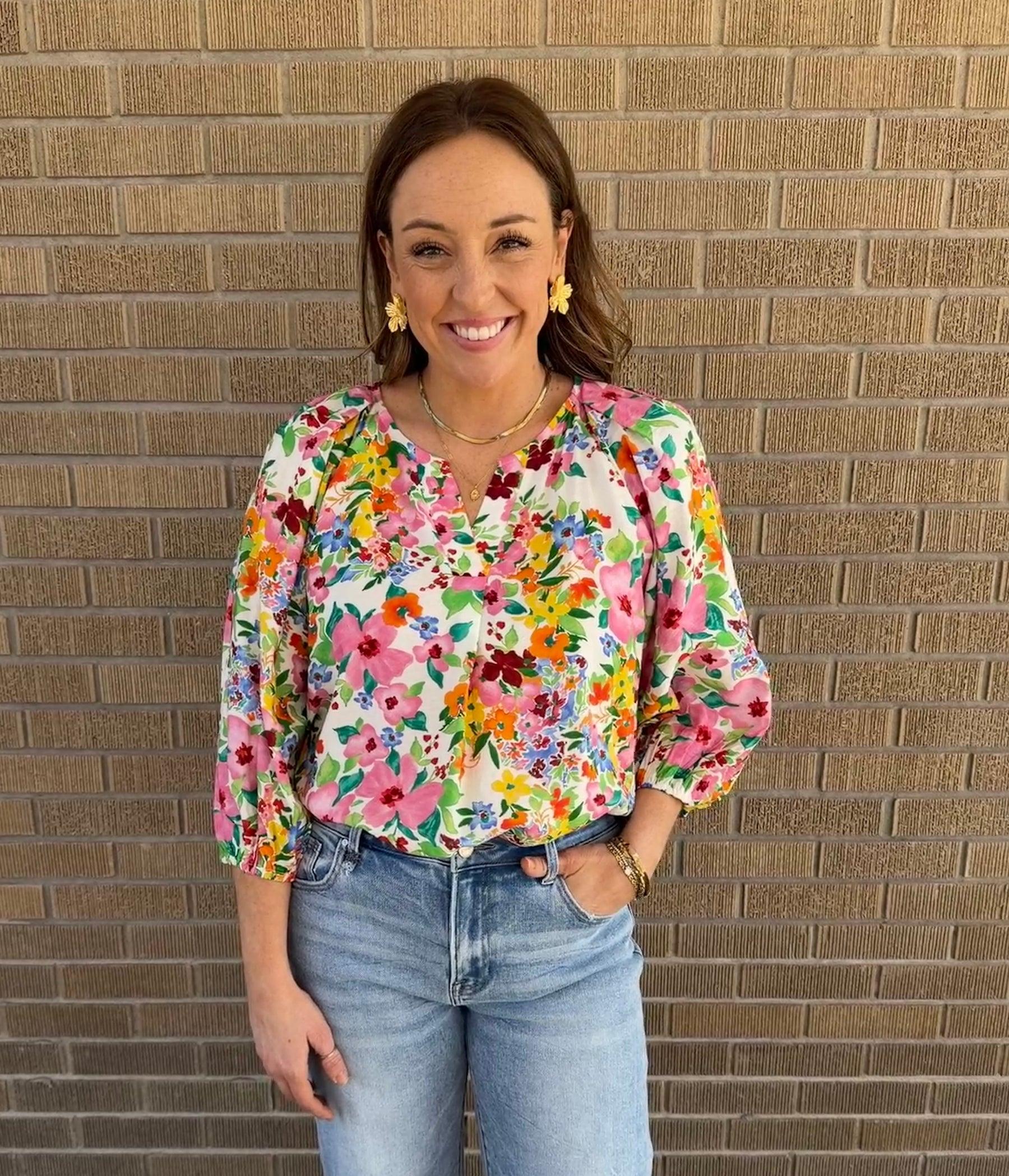 Split Neck Floral Top