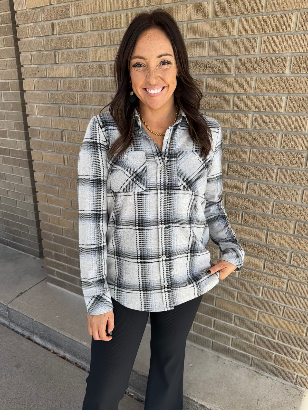 Lewis Top - Black Grey Plaid