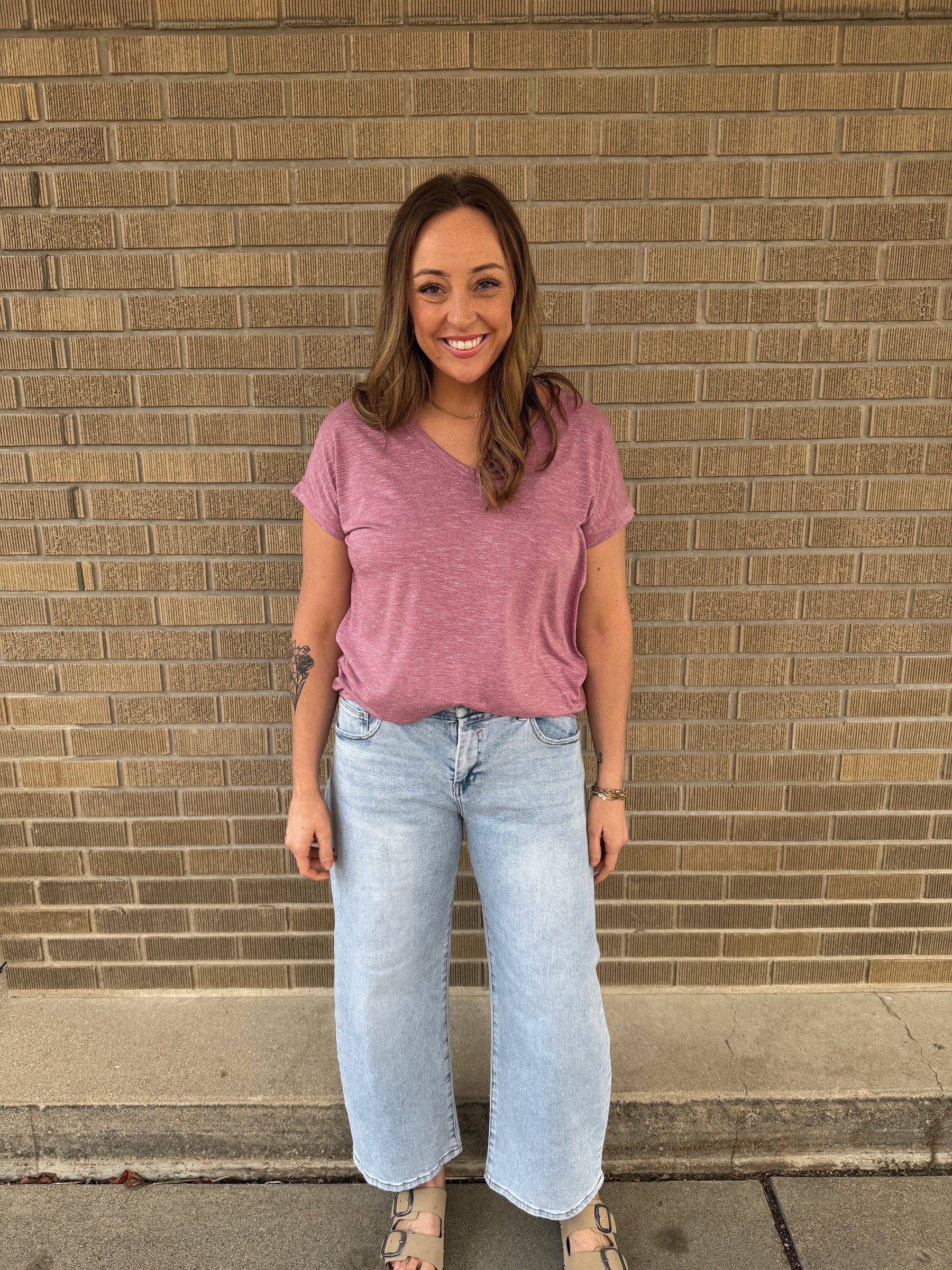 Mauve V Neck Tee