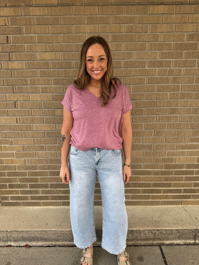 Mauve V Neck Tee