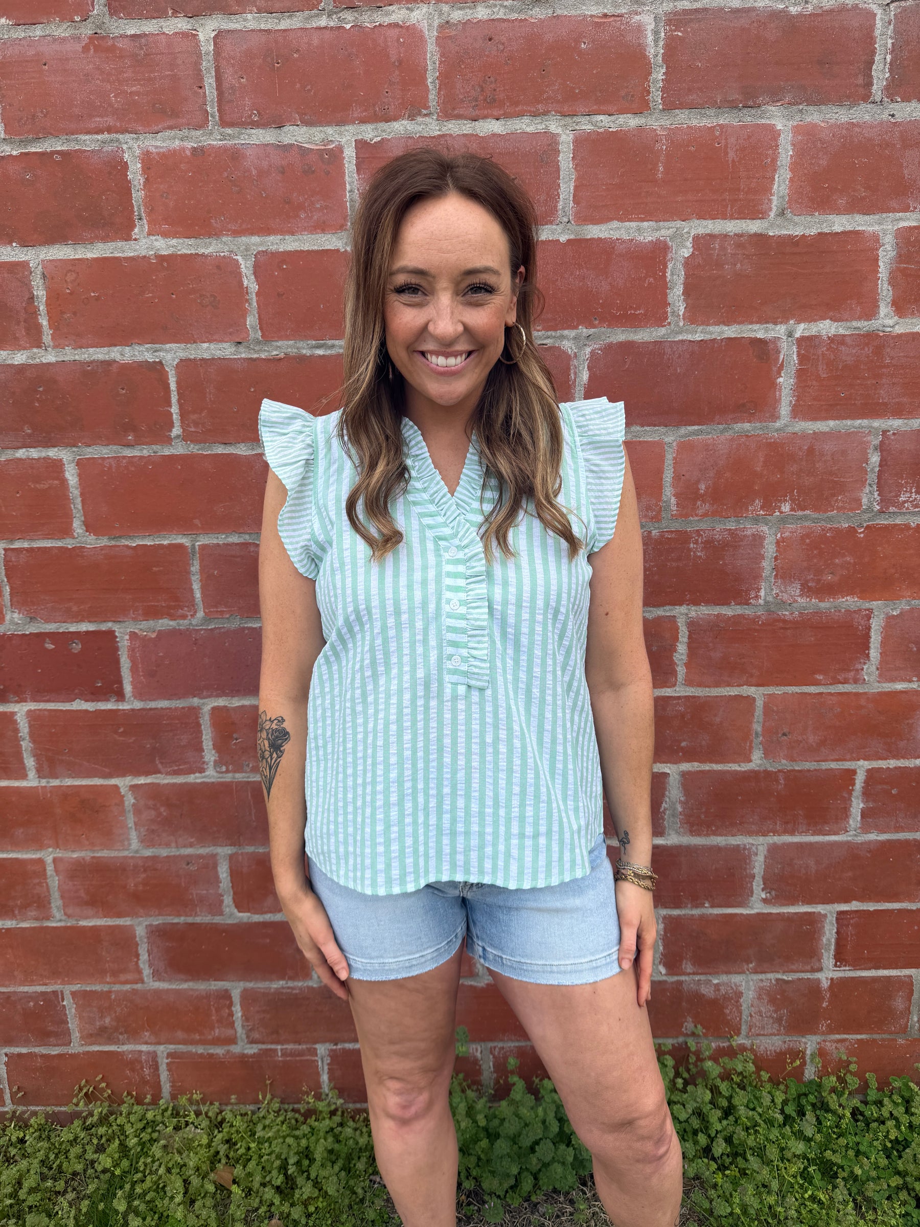 Seersucker Sage Top