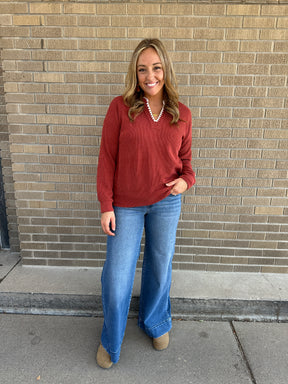 Rust Split Neck Stitched Top