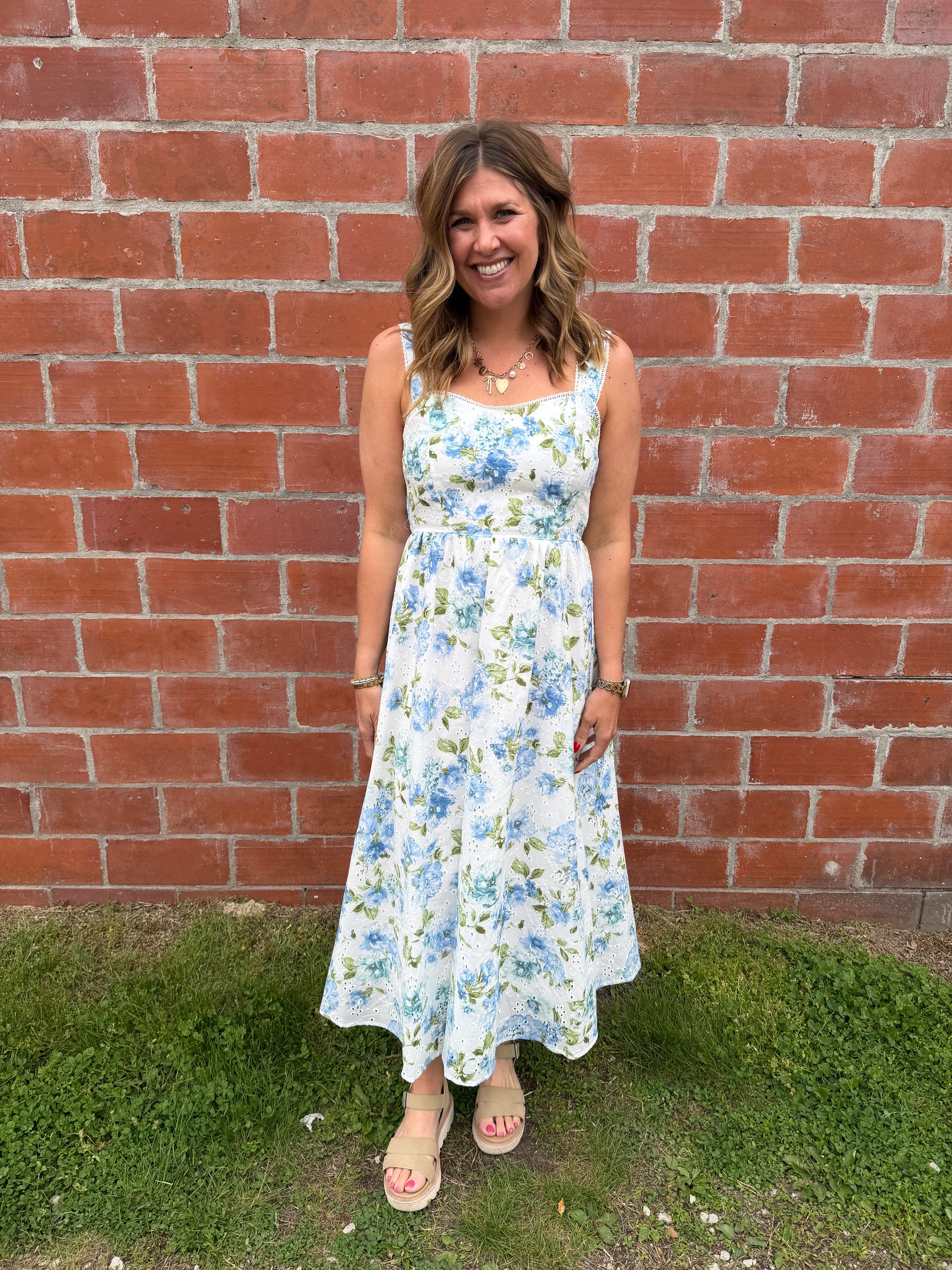 Blue Floral Midi Dress