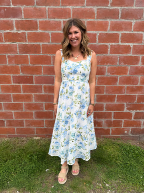 Blue Floral Midi Dress