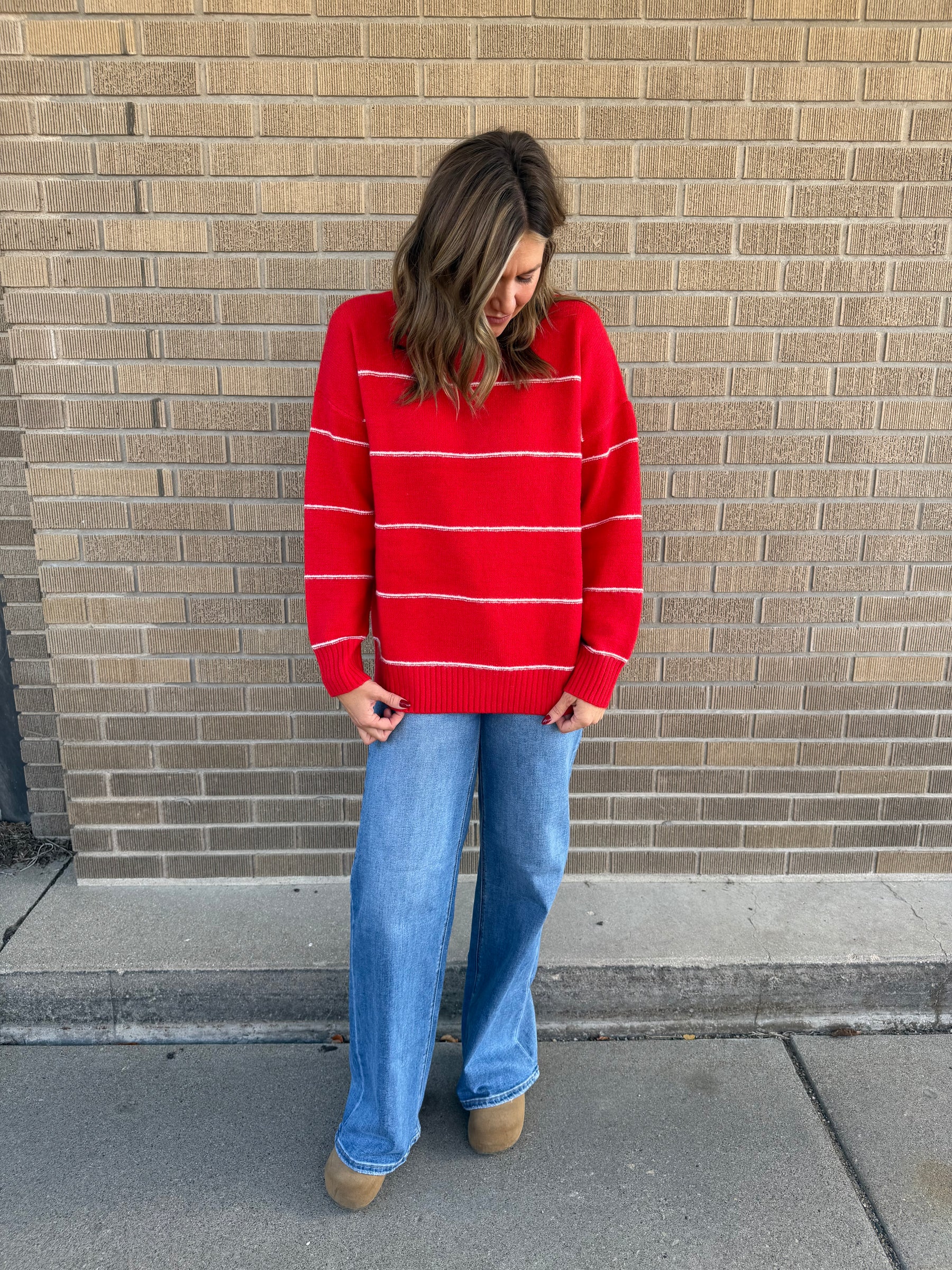 Oversized Wide-Stripe Sweater-Red