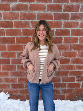 Waffle Knit Cardigan - Taupe